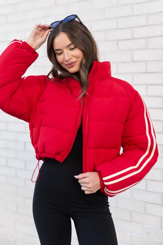 Amelia Red and White Puffer Jacket sold by Pink Lily