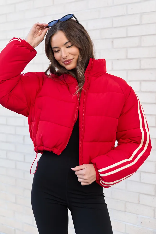 Amelia Red and White Puffer Jacket sold by Pink Lily