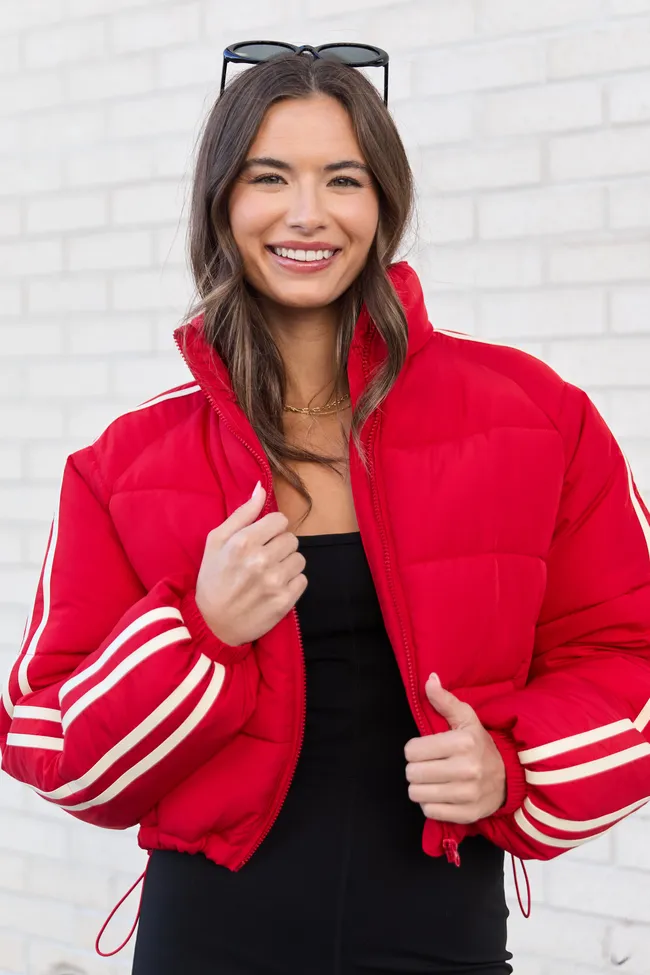 Amelia Red and White Puffer Jacket sold by Pink Lily product image thumbnail 3