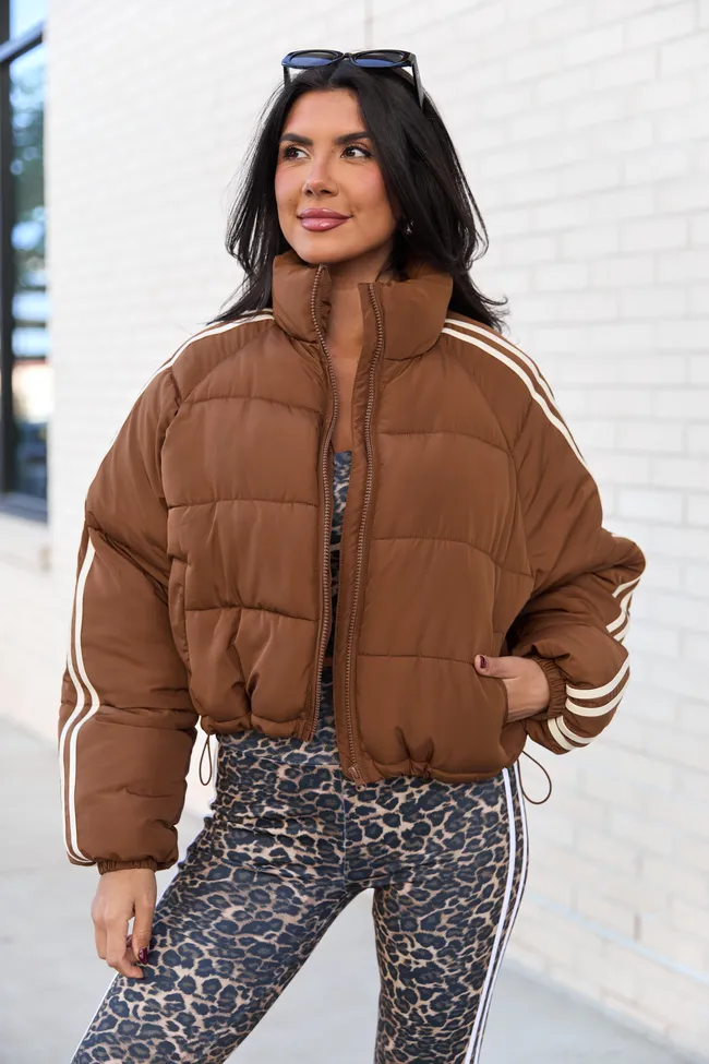Amelia Brown and Cream Puffer Jacket sold by Pink Lily product image thumbnail 3