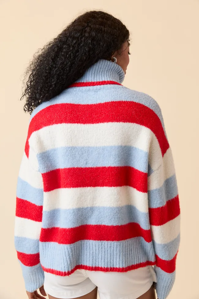 Shaylee Blue And Red Stripe Turtleneck Sweater sold by Pink Lily product image thumbnail 4