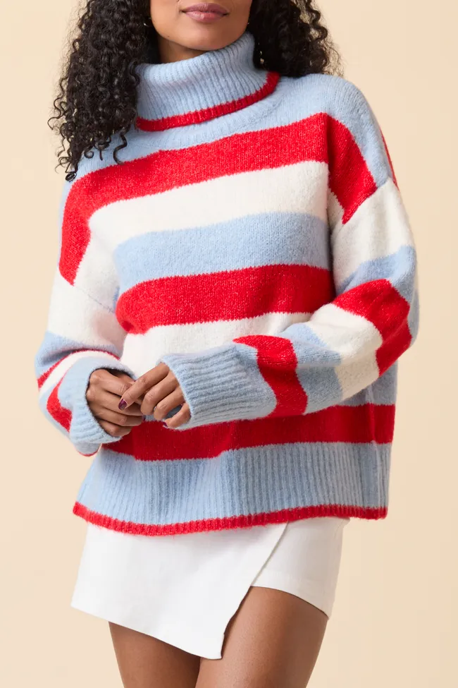 Shaylee Blue And Red Stripe Turtleneck Sweater sold by Pink Lily product image thumbnail 5