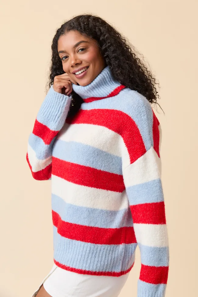 Shaylee Blue And Red Stripe Turtleneck Sweater sold by Pink Lily product image thumbnail 3