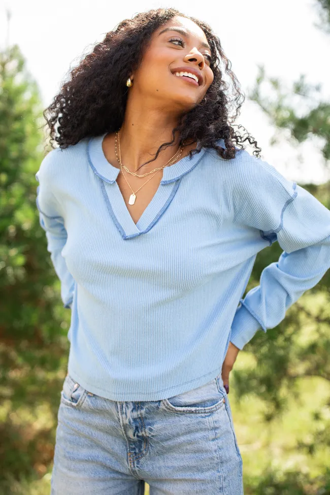 Miller Light Blue V-Neck Long Sleeve Shirt sold by Pink Lily