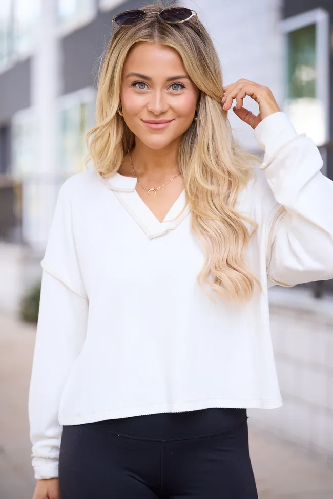 Miller Ivory V-Neck Long Sleeve Shirt sold by Pink Lily product image thumbnail 3