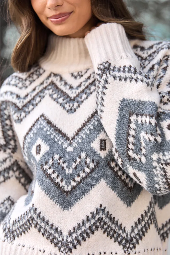 Maralyn Grey And Cream Fair Isle Oversized Turtleneck Sweater FINAL SALE sold by Pink Lily product image thumbnail 5