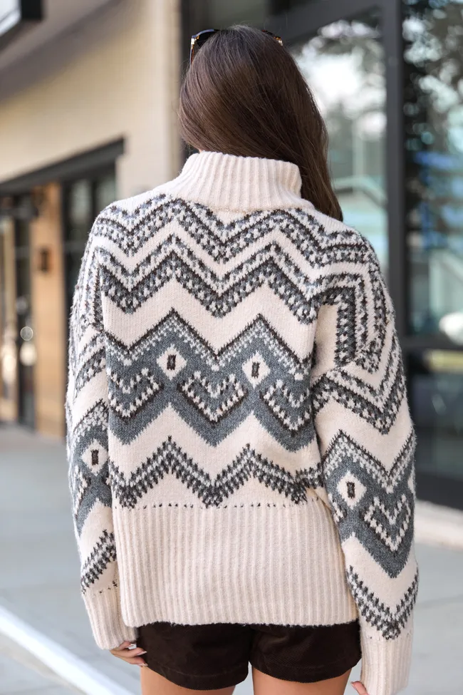 Maralyn Grey And Cream Fair Isle Oversized Turtleneck Sweater FINAL SALE sold by Pink Lily product image thumbnail 4