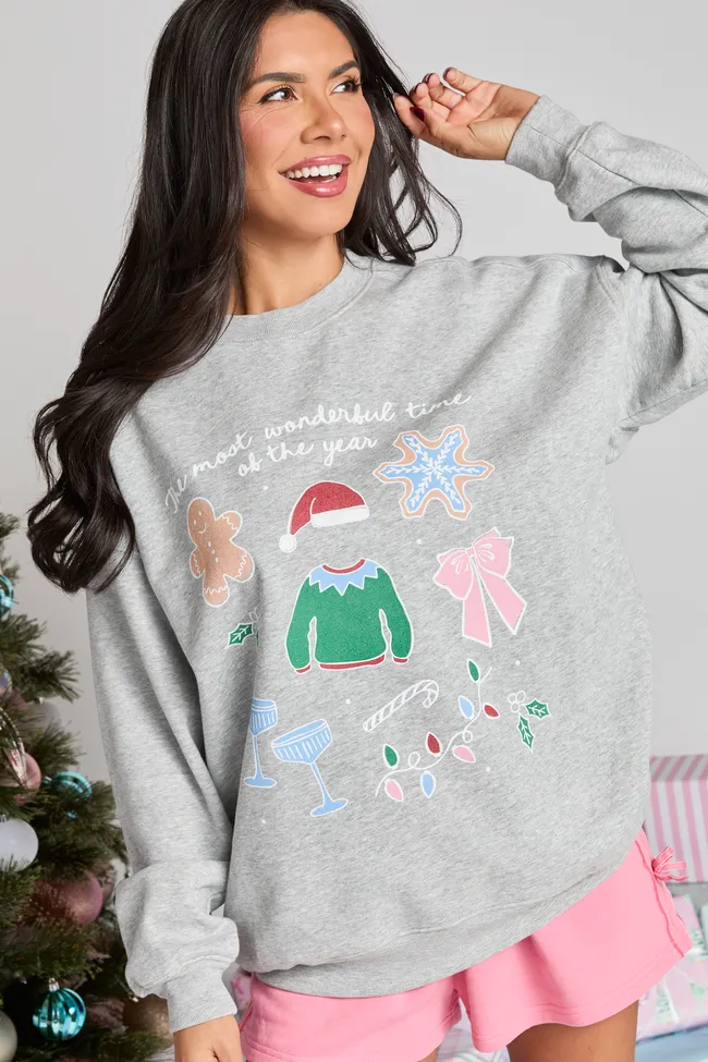 It's The Most Wonderful Time Of The Year Light Grey Graphic Sweatshirt sold by Pink Lily