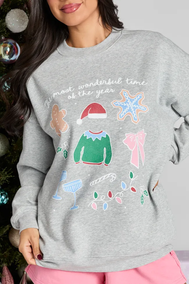 It's The Most Wonderful Time Of The Year Light Grey Graphic Sweatshirt sold by Pink Lily product image thumbnail 2