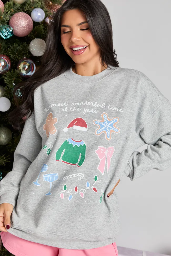 It's The Most Wonderful Time Of The Year Light Grey Graphic Sweatshirt sold by Pink Lily product image thumbnail 4