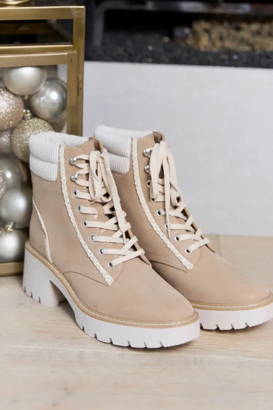 Nakoama Lace Trim Natural Combat Boots sold by Pink Lily