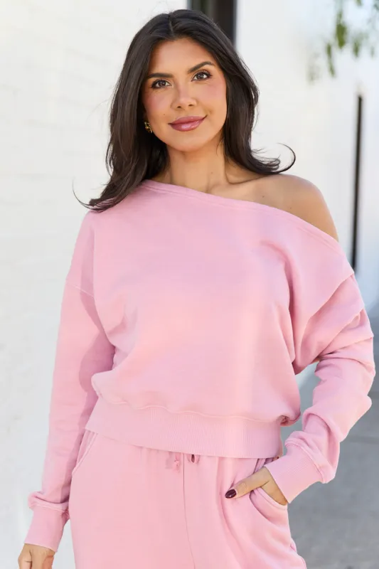 Learn As You Go Mauve Off The Shoulder Sweatshirt sold by Pink Lily