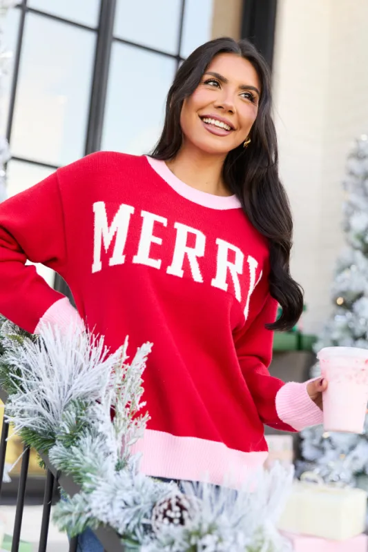 Merry Red And Pink Holiday Sweater SALE sold by Pink Lily