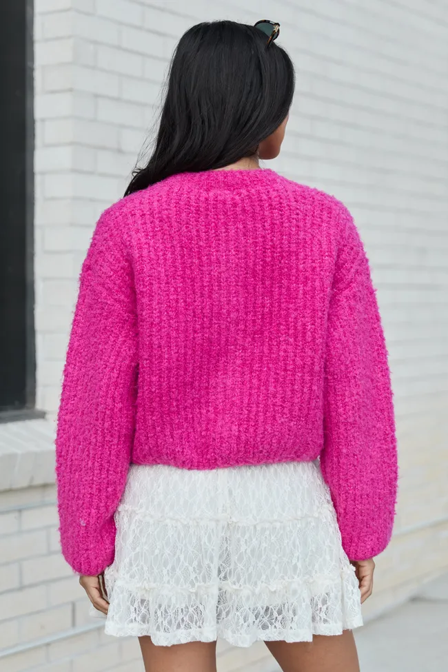 Taye Hot Pink Chunky Boucle Cardigan sold by Pink Lily product image thumbnail 4
