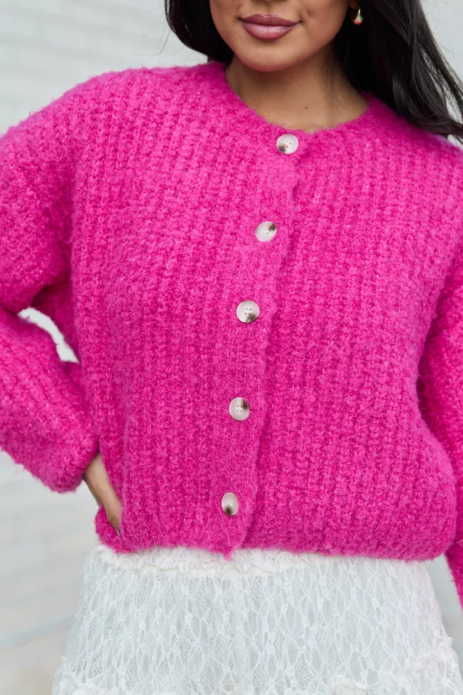Taye Hot Pink Chunky Boucle Cardigan sold by Pink Lily product image thumbnail 5