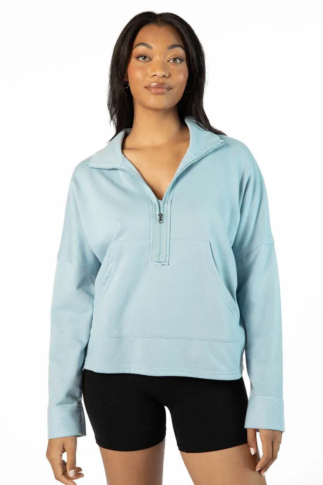 Maggie Blue Quarter Zip Sweatshirt FINAL SALE sold by Pink Lily