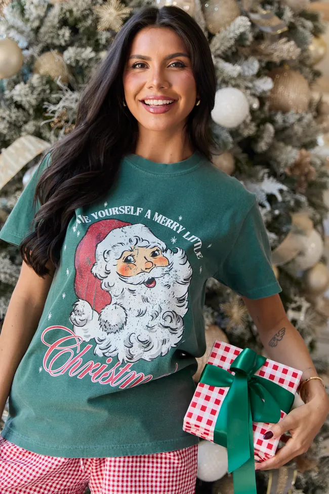Santa Merry Little Christmas Dark Green Graphic Tee sold by Pink Lily product image thumbnail 4
