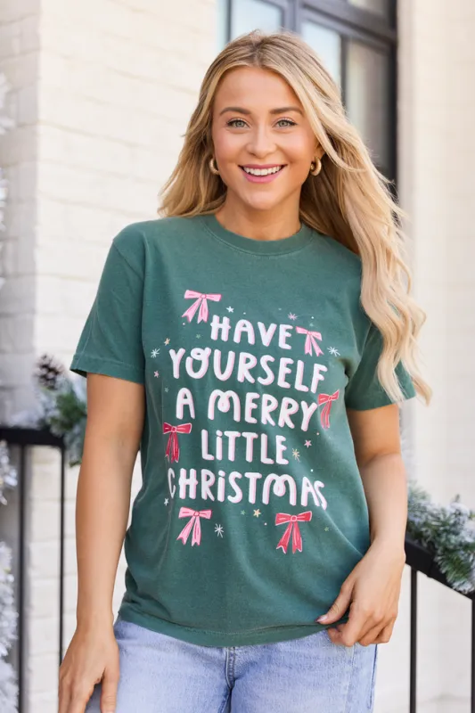 Merry Christmas Bows Dark Green Graphic Tee sold by Pink Lily