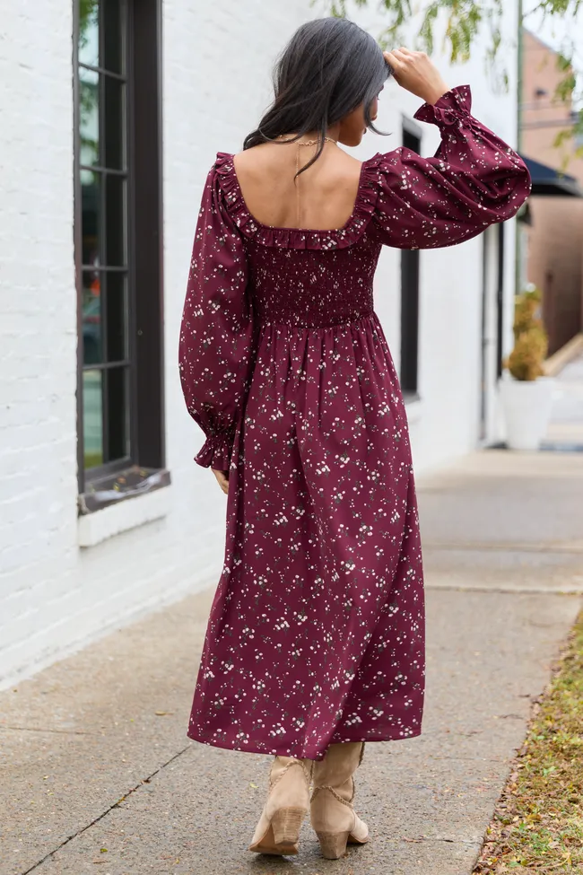 Yasmin Ruffle Smocked Top Burgundy Floral Maxi Dress sold by Pink Lily product image thumbnail 5