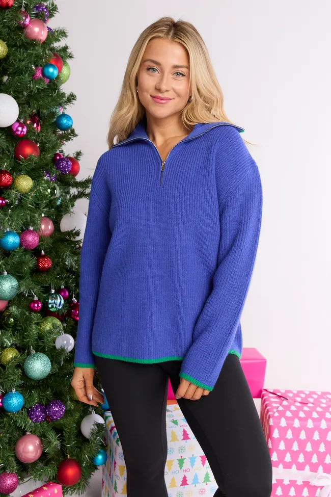 Mandi Blue With Green Trim Half Zip Pullover sold by Pink Lily product image thumbnail 3