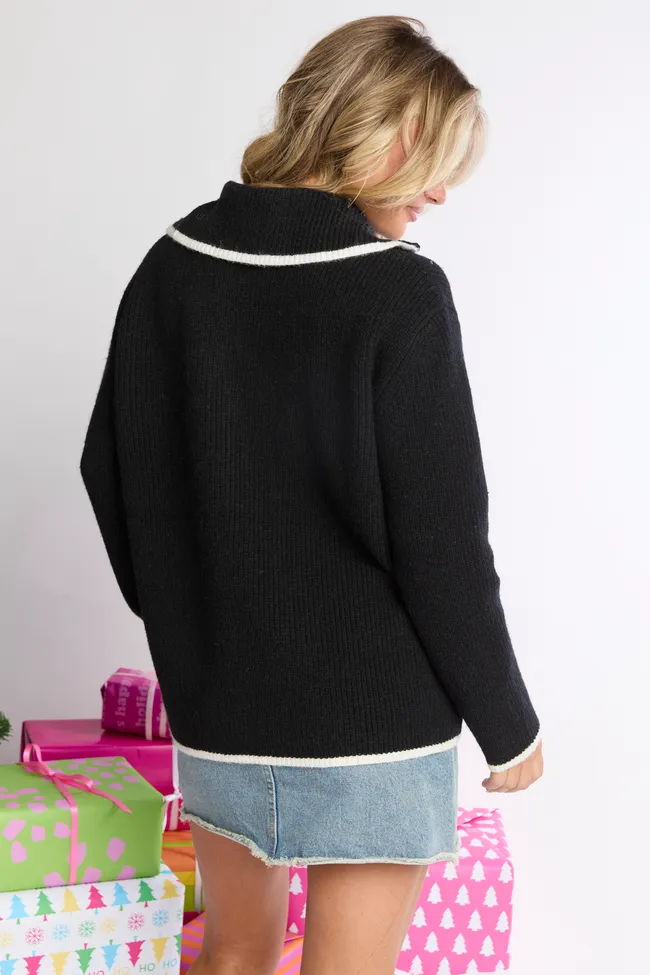 Mandi Black With White Trim Half Zip Pullover sold by Pink Lily product image thumbnail 5