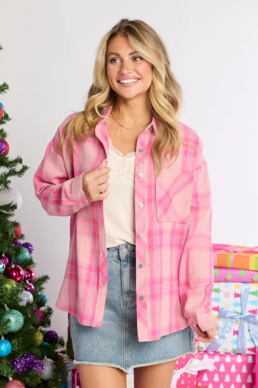 Hannah Pink And White Plaid Flannel Top sold by Pink Lily