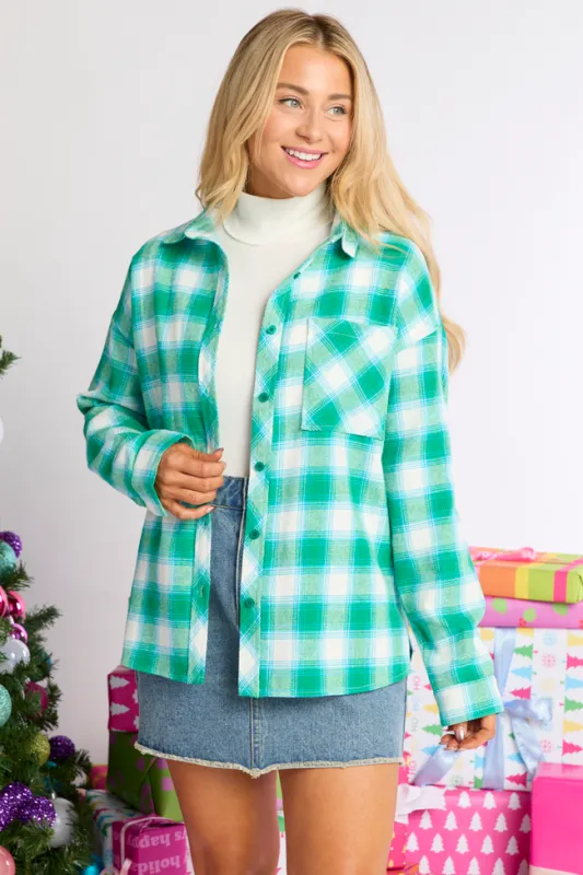 Hannah Green And White Plaid Flannel Top DOORBUSTER sold by Pink Lily
