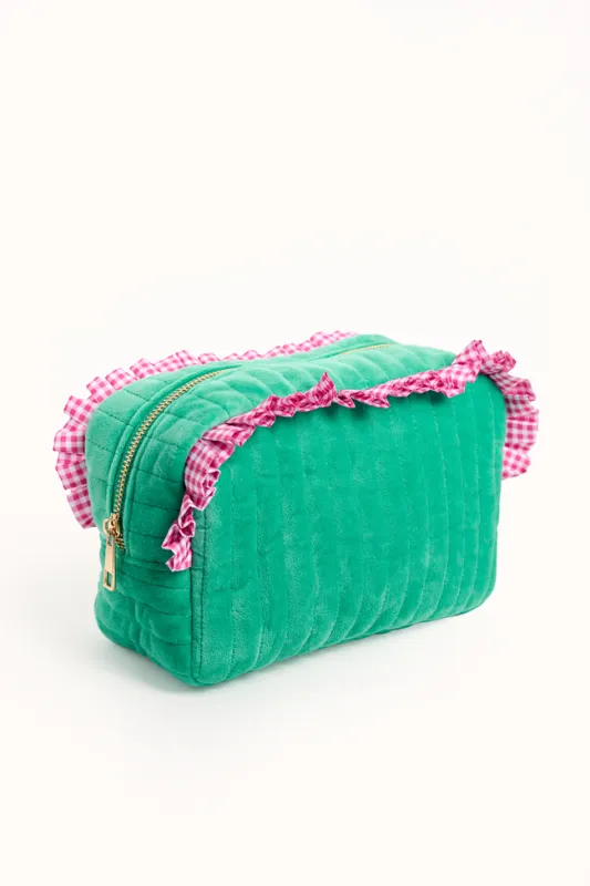 Avalon Green Ruffle Trim Cosmetic Bag DOORBUSTER sold by Pink Lily