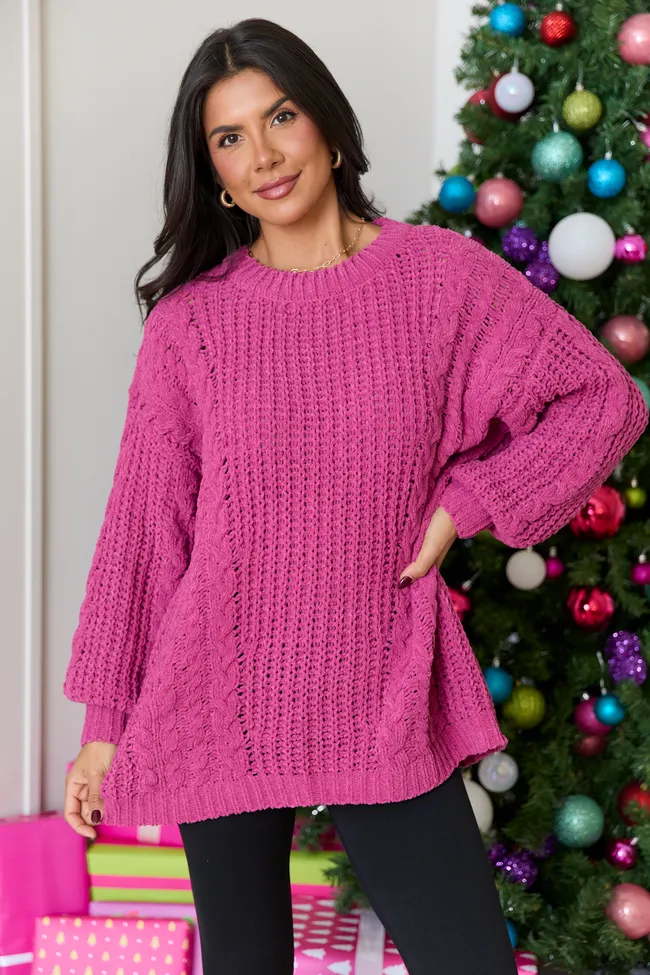 Ashten Magenta Chenille Cable Knit Oversized Sweater sold by Pink Lily product image thumbnail 3