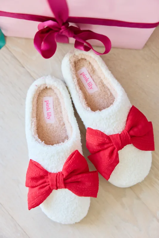 Cozi Red Bow Shearling Slippers SALE sold by Pink Lily