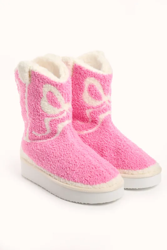 Tyla Pink Bow Shearling Boot Slippers SALE sold by Pink Lily