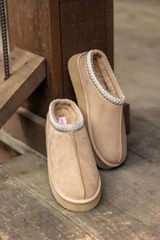 Hayden Sand Platform Slippers sold by Pink Lily