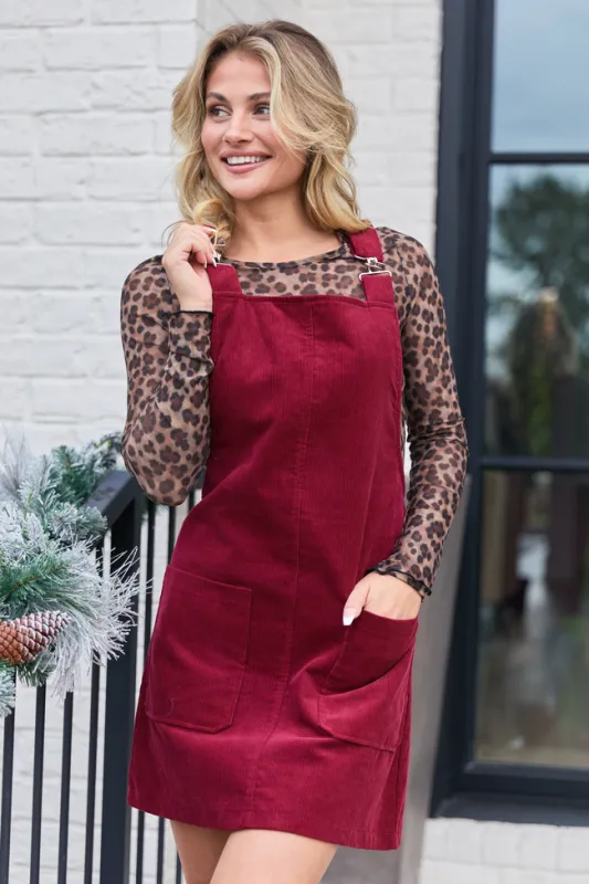 Chase Burgundy Corduroy Overall Dress FINAL SALE made by Pink Lily