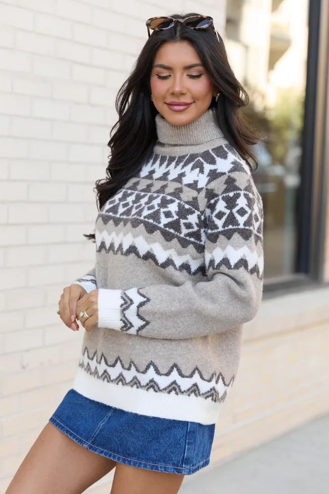 Brady Taupe Fair Isle Turtleneck Sweater FINAL SALE sold by Pink Lily product image thumbnail 5