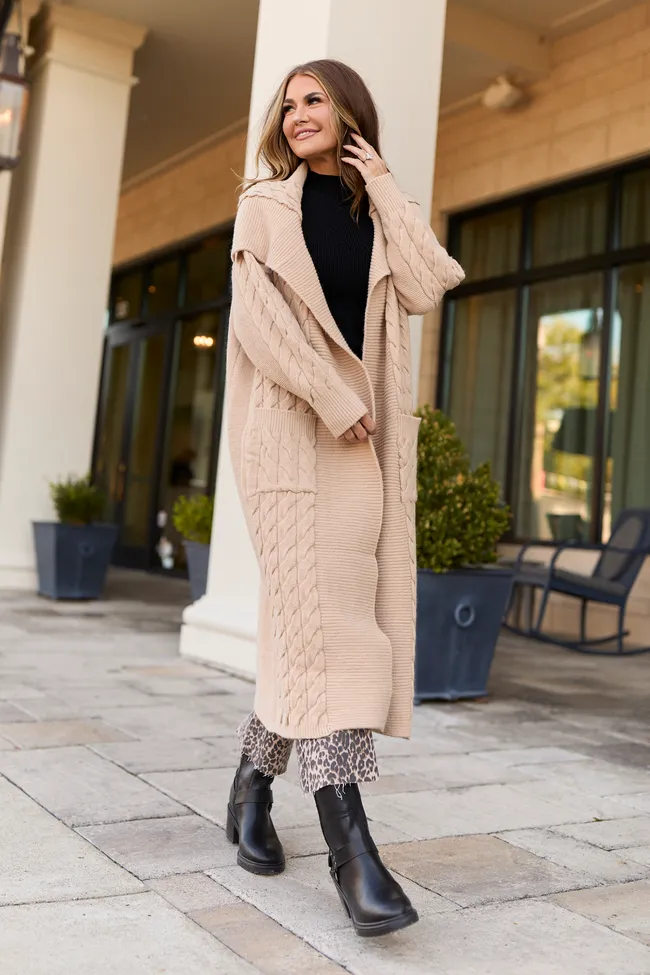 Parker Taupe Cable Knit Duster Cardigan FINAL SALE sold by Pink Lily product image thumbnail 2