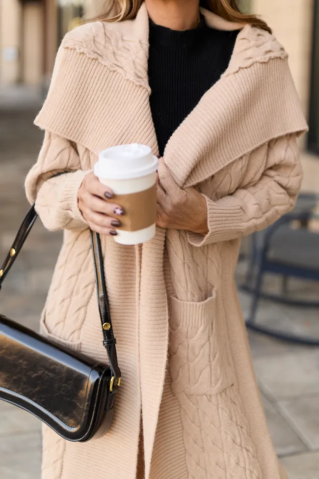 Parker Taupe Cable Knit Duster Cardigan FINAL SALE sold by Pink Lily product image thumbnail 4