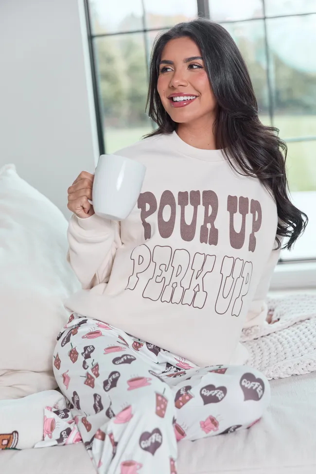 Pour Up Perk Up Cream Graphic Sweatshirt sold by Pink Lily