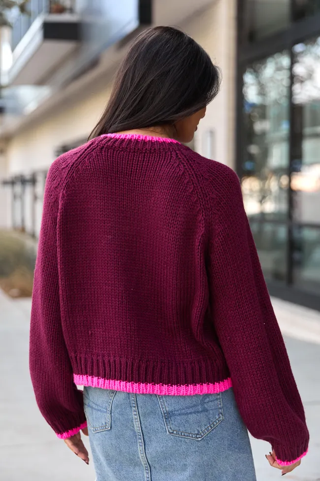 Cheyanne Burgundy And Pink Heart Crewneck Sweater sold by Pink Lily product image thumbnail 4