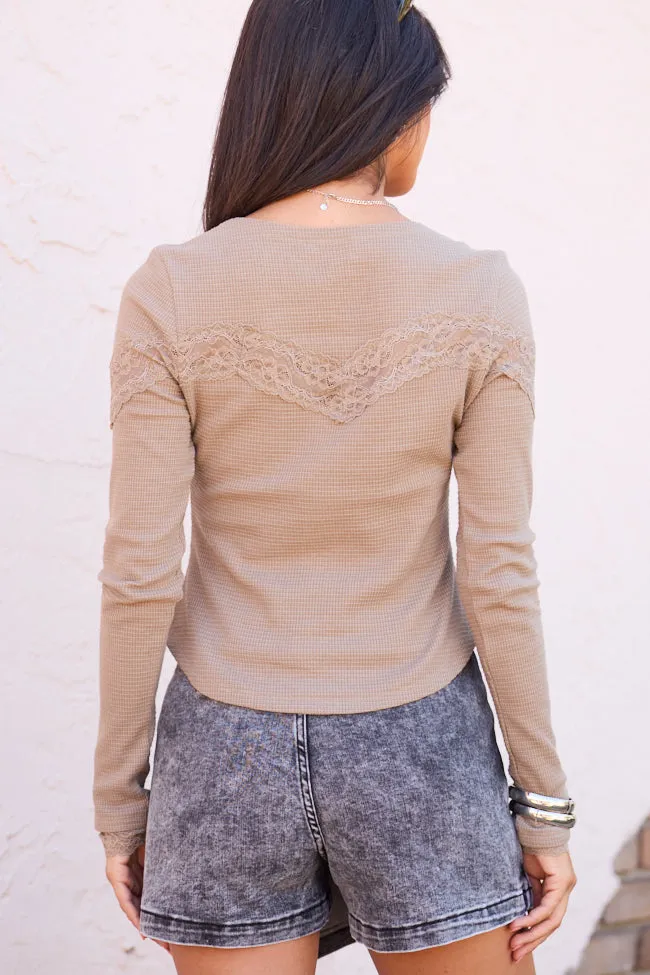 Deisa Tan Lace Trim Long Sleeve Waffle Knit Top FINAL SALE sold by Pink Lily product image thumbnail 5