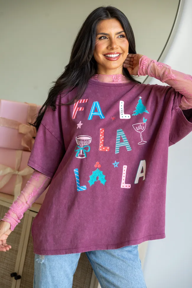 Fa La La La La Burgundy Oversized Graphic Tee SALE sold by Pink Lily product image thumbnail 4