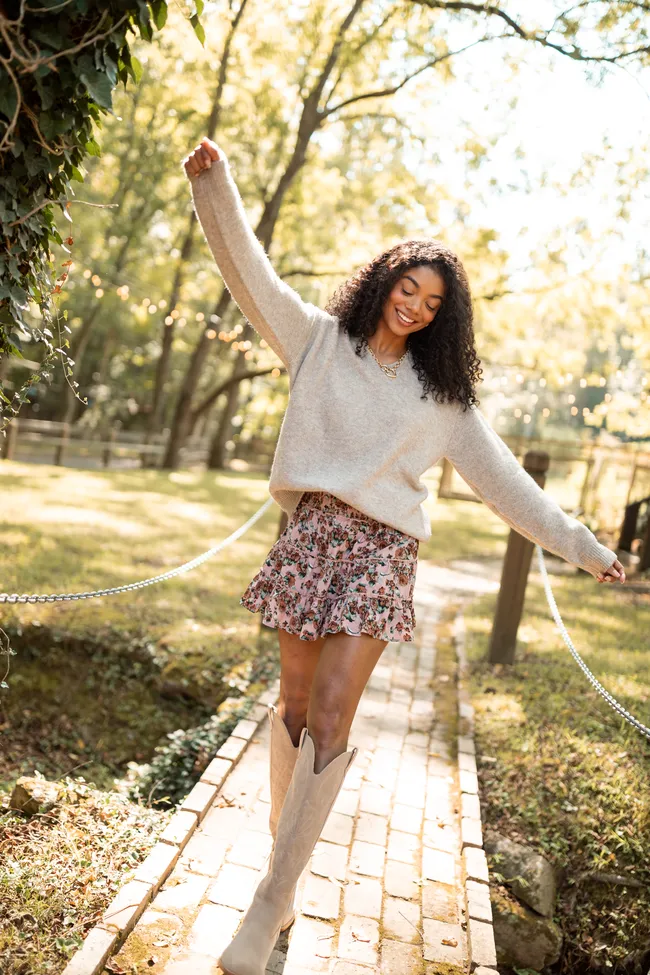 Adalyn Tan Oversized V-Neck Sweater FINAL SALE sold by Pink Lily product image thumbnail 2