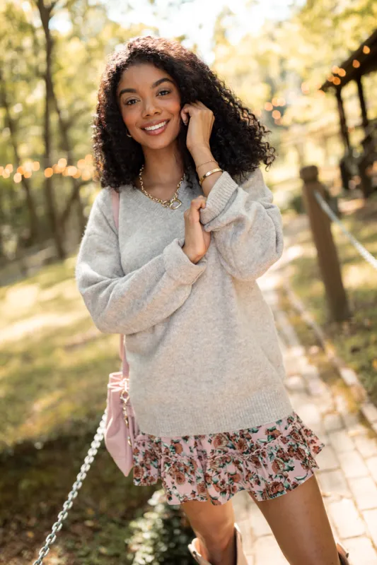 Adalyn Tan V-Neck Sweater SALE sold by Pink Lily
