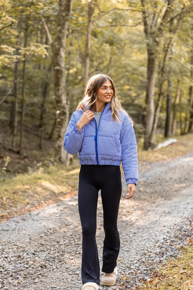 Paloma Navy Blue Gingham Zip Up Puffer Jacket SALE sold by Pink Lily product image thumbnail 5