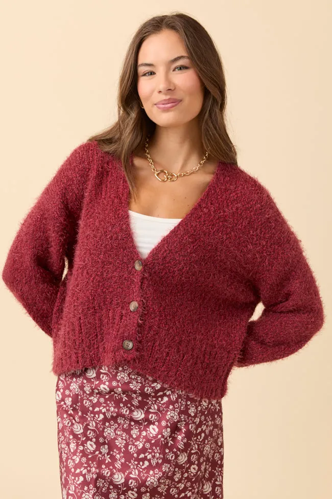 Jannie Burgundy Puff Sleeve Cropped Cardigan sold by Pink Lily product image thumbnail 3