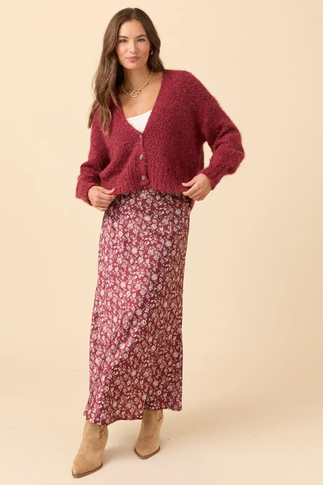 Jannie Burgundy Puff Sleeve Cropped Cardigan sold by Pink Lily product image thumbnail 4