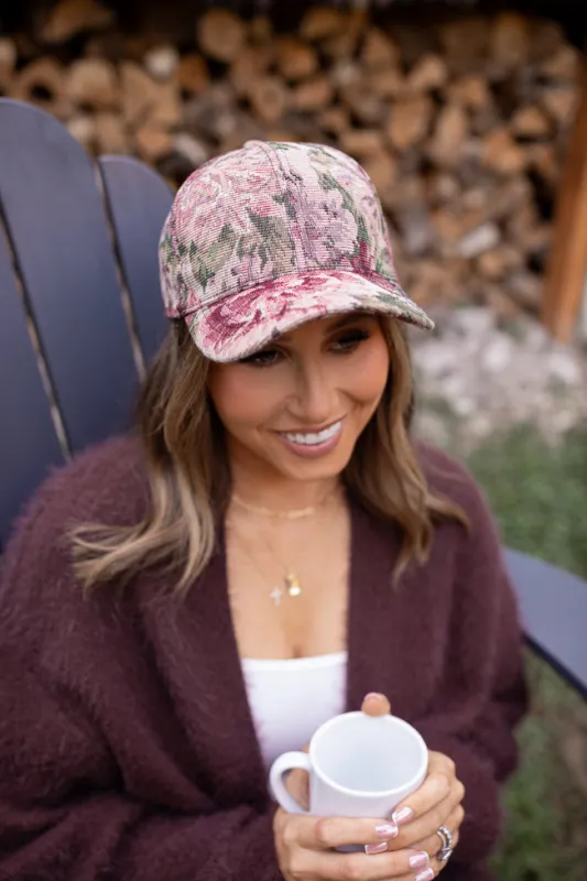 Burgundy Tapestry Baseball Hat Emily Fauver X Pink Lily sold by Pink Lily