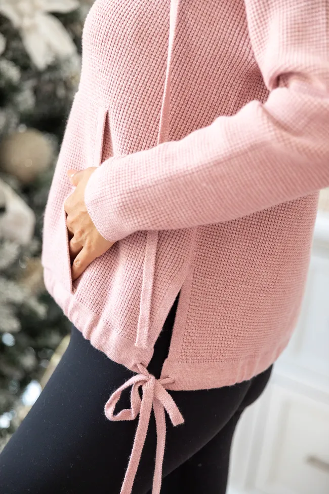 Lennox Waffle Knit V-Neck Pink Hoodie FINAL SALE sold by Pink Lily product image thumbnail 5