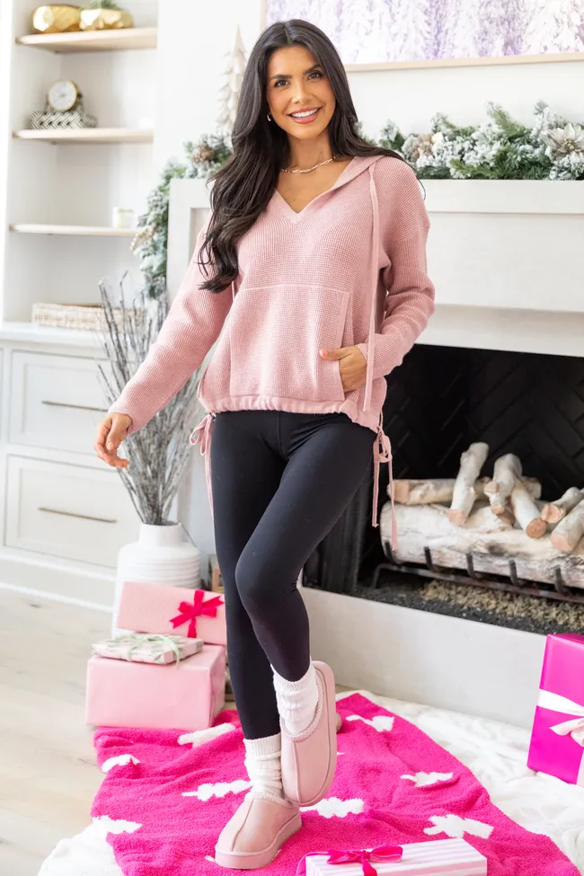 Lennox Waffle Knit V-Neck Pink Hoodie FINAL SALE sold by Pink Lily product image thumbnail 2
