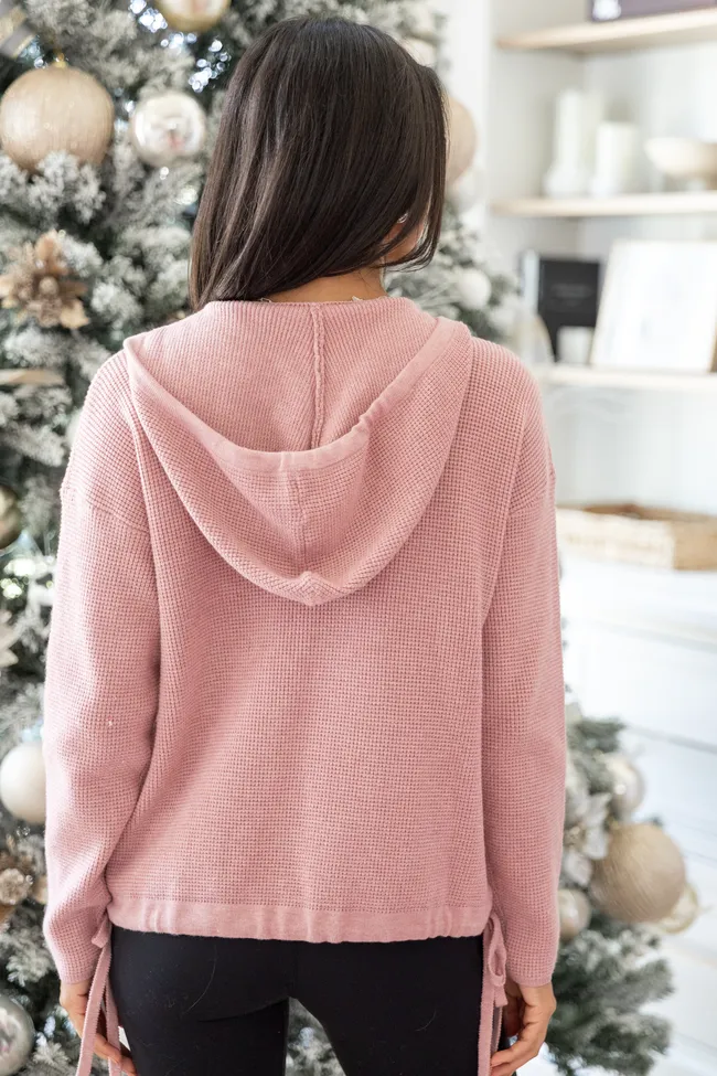 Lennox Waffle Knit V-Neck Pink Hoodie FINAL SALE sold by Pink Lily product image thumbnail 4