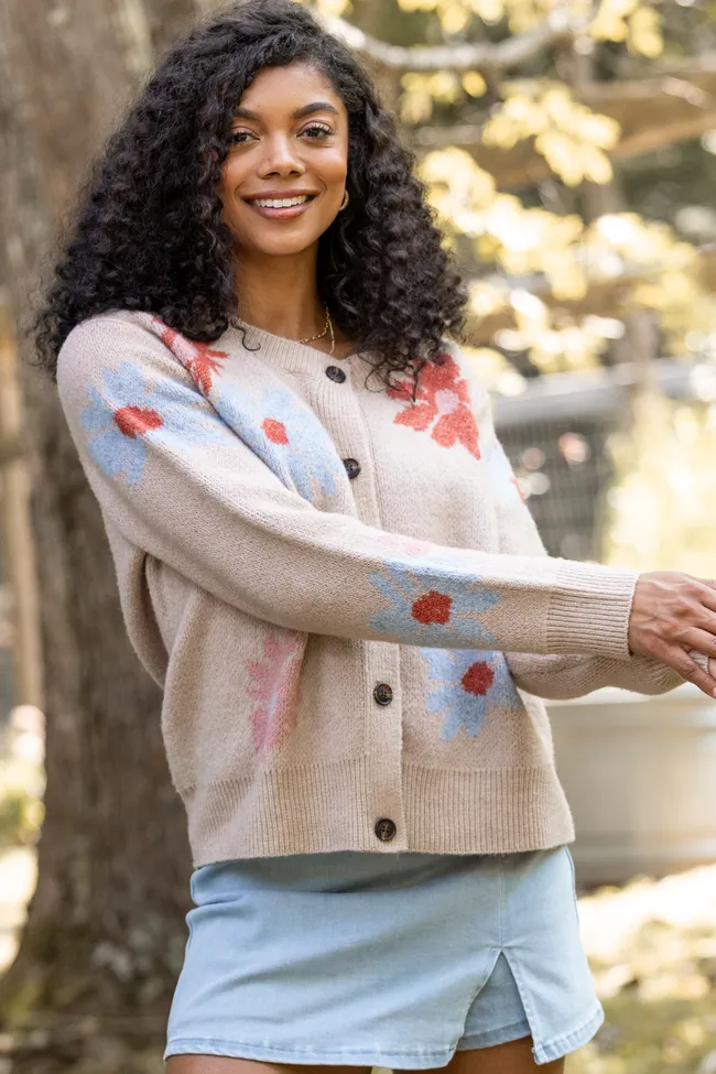 Angel Tan Floral Print Cardigan FINAL SALE sold by Pink Lily